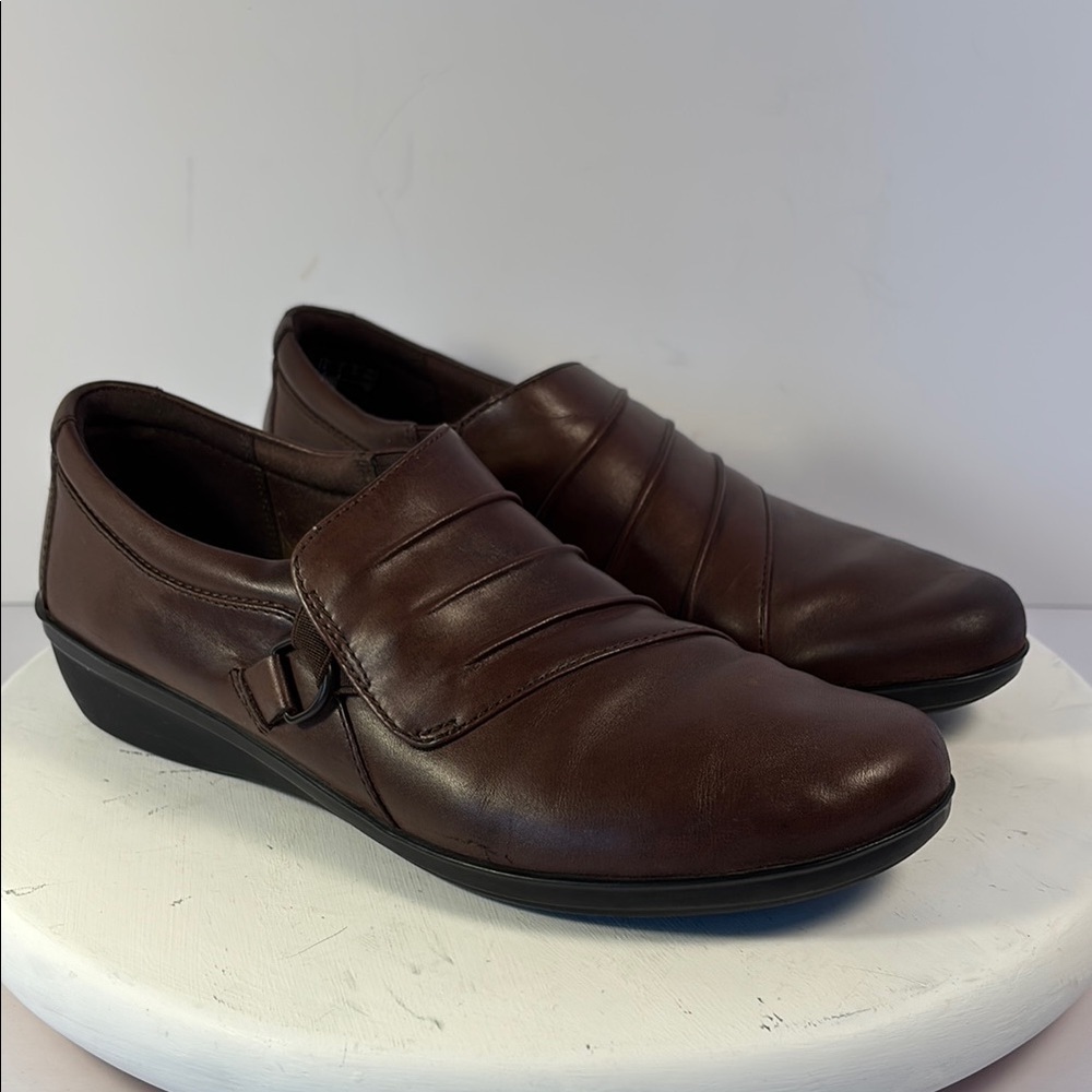 Clarks Women's Everlay Heidi Slip-On Dark Brown Leather Sz 9